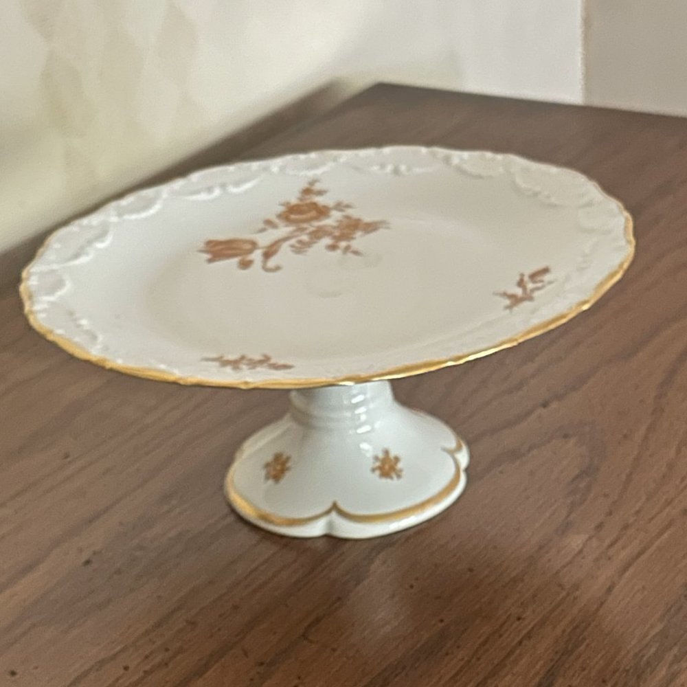 Limoges France Porcelain Gold Roses Cake Stand Plate 2481B